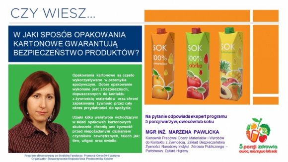 Opakowania kartonowe Zdrowie, LIFESTYLE - KOMENTARZ: MGR INŻ. MARZENA PAWLICKA Kierownik Pracowni Oceny Materiałów i Wyrobów do Kontaktu z Żywnością Zakład Bezpieczeństwa Żywności Narodowy Instytut Zdrowia Publicznego – Państwowy Zakład Higieny