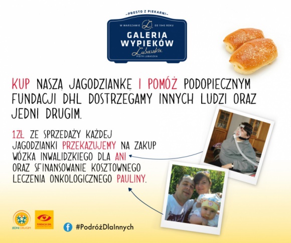 KUPUJĄC JAGODZIANKĘ - POMAGASZ PODOPIECZNYM AKCJI „PODRÓŻ DLA INNYCH” Zdrowie, LIFESTYLE - Galeria Wypieków Lubaszka wspiera akcję charytatywną „Podróż dla Innych”
