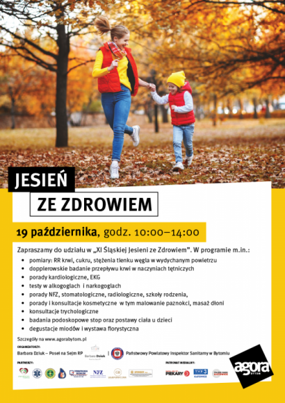 Skorzystaj z bezpłatnych badań w Bytomiu Zdrowie, LIFESTYLE - Pomiary ciśnienia, poziomu cukru, EKG oraz wiele innych badań profilaktycznych, porad zdrowotnych i kosmetycznych. To wszystko już w piątek w ramach 11. edycji „Śląskiej Jesieni ze Zdrowiem”. Specjaliści od zdrowia czekają w Agorze Bytom na dorosłych i dzieci.