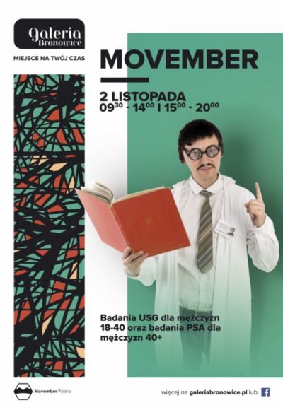 Krakowska odsłona kampania Movember w Galerii Bronowice Zdrowie, LIFESTYLE - Już po raz trzeci w Galerii Bronowice odbędzie się krakowska odsłona światowej kampanii Movember, mającej na celu walkę z rakiem jąder u mężczyzn. W jej ramach w piątek, 2 listopada, panowie będą mieli możliwość bezpłatnego przebadania się w centrum handlowym.