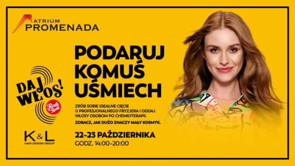 Daj Włos! w Atrium Promenada Zdrowie, LIFESTYLE - Atrium Promenada zachęca wszystkich do wspierania kobiet w trakcie chemioterapii. Formą pomocy jest przekazanie własnych włosów na peruki dla osób leczonych onkologicznie. Wystarczy przyjść do galerii w dniach 22-23 października br. i skorzystać z bezpłatnego strzyżenia.